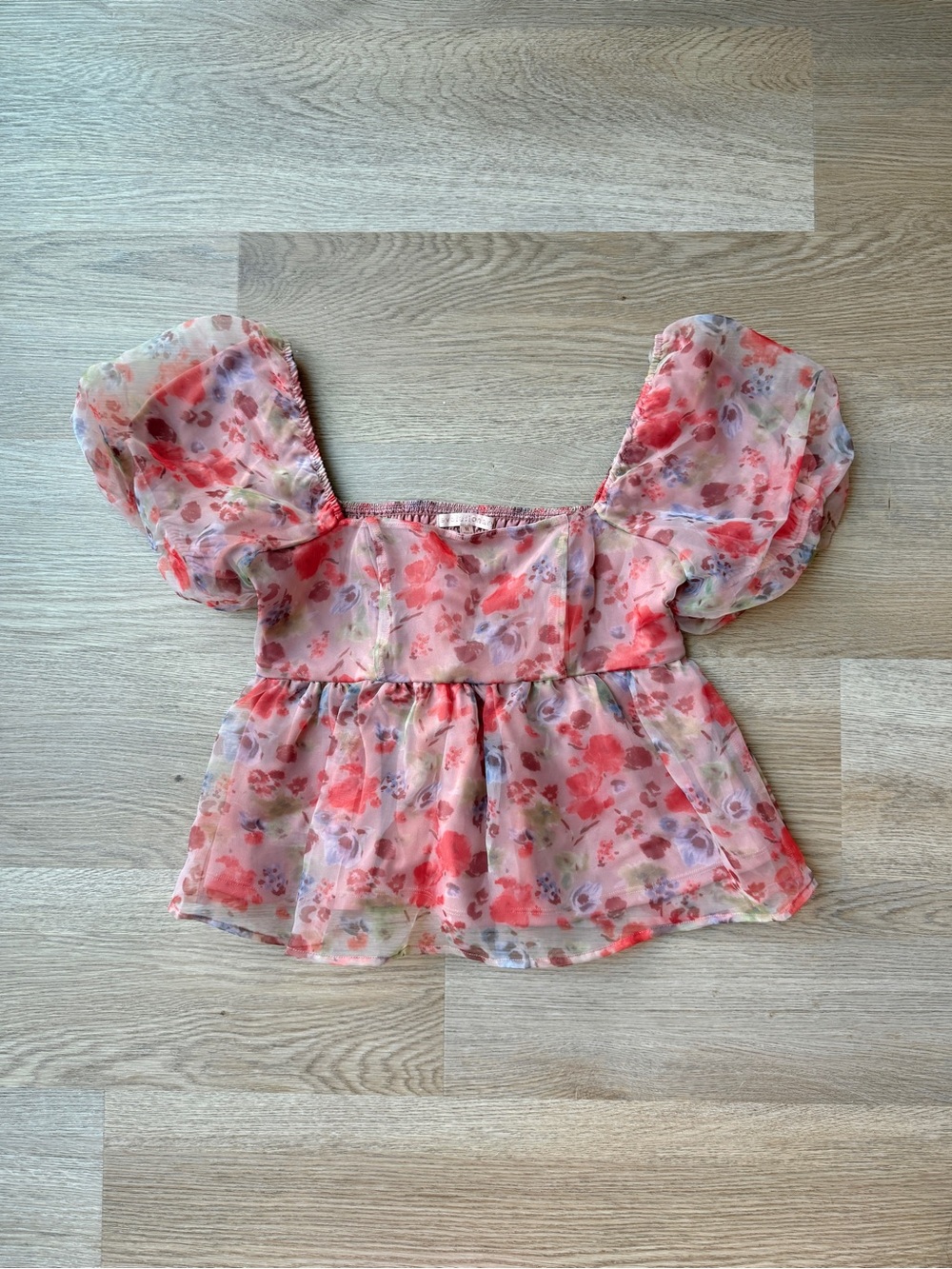 Pink floral puff sleeve blouse
